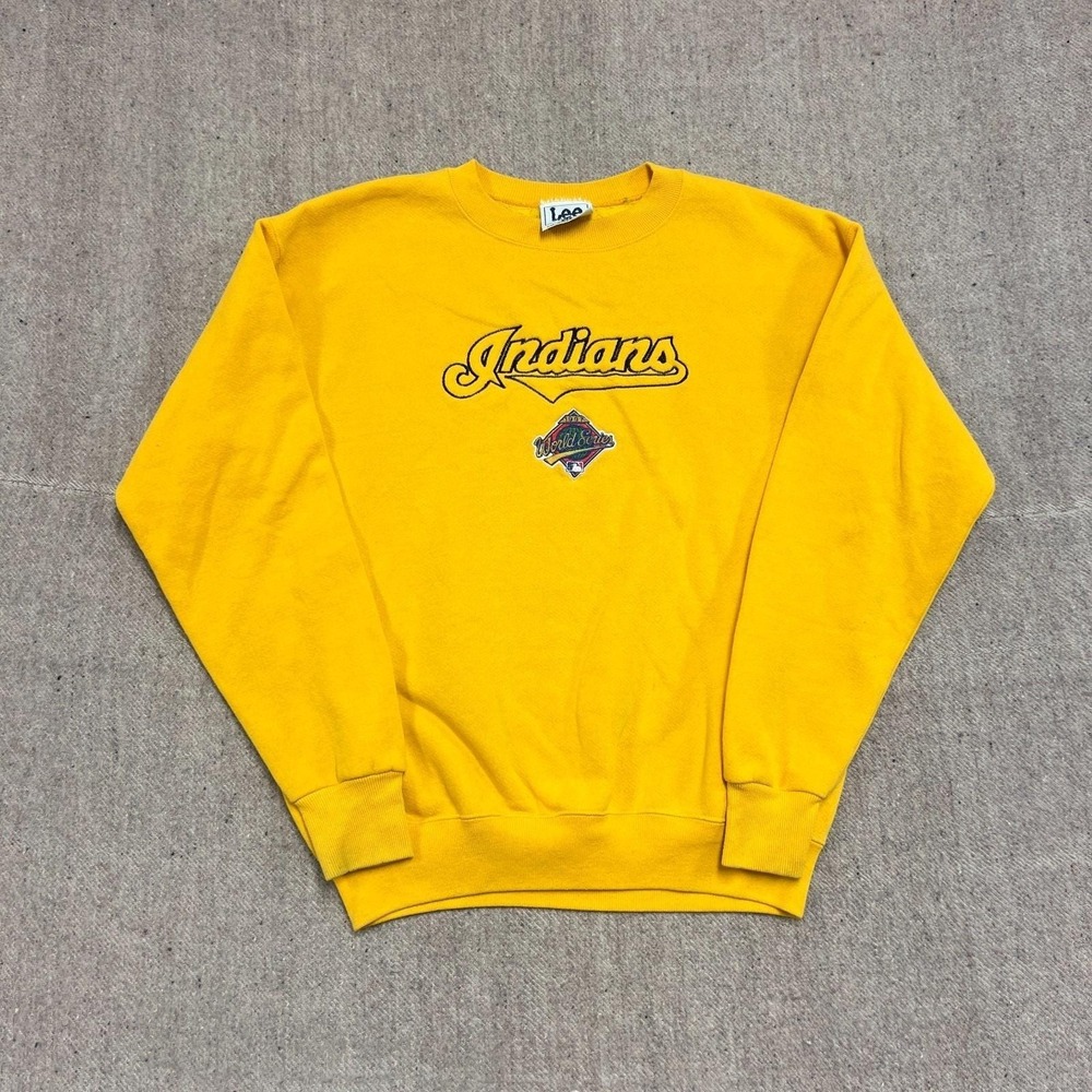 Vintage Cleveland Indians Sweatshirt Mens Medium Yellow 1990s Lee Sport MLB